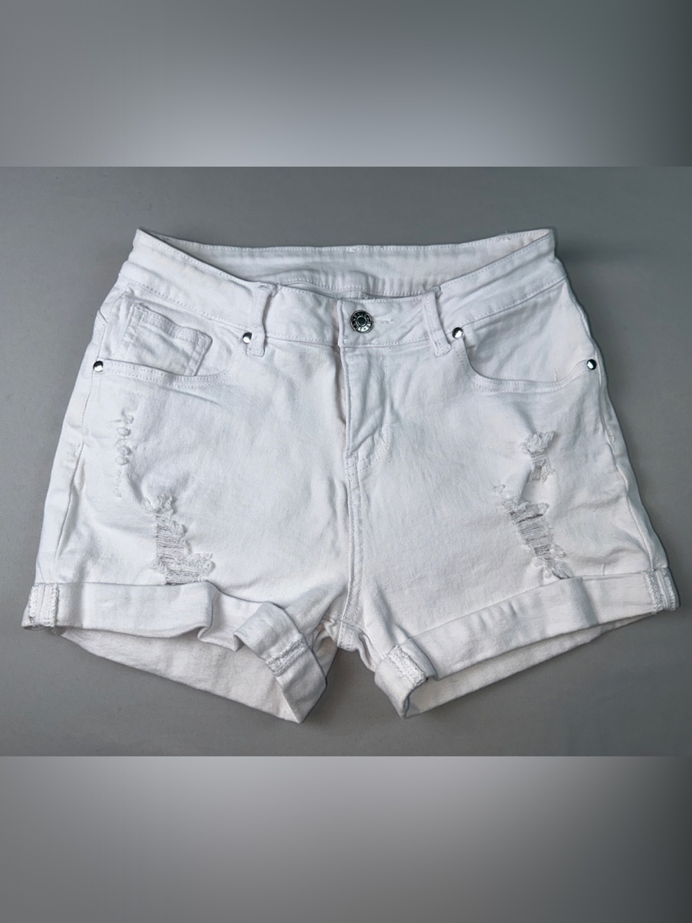 Women’s White Shorts Size Medium Distressed Denim Rolled Hem